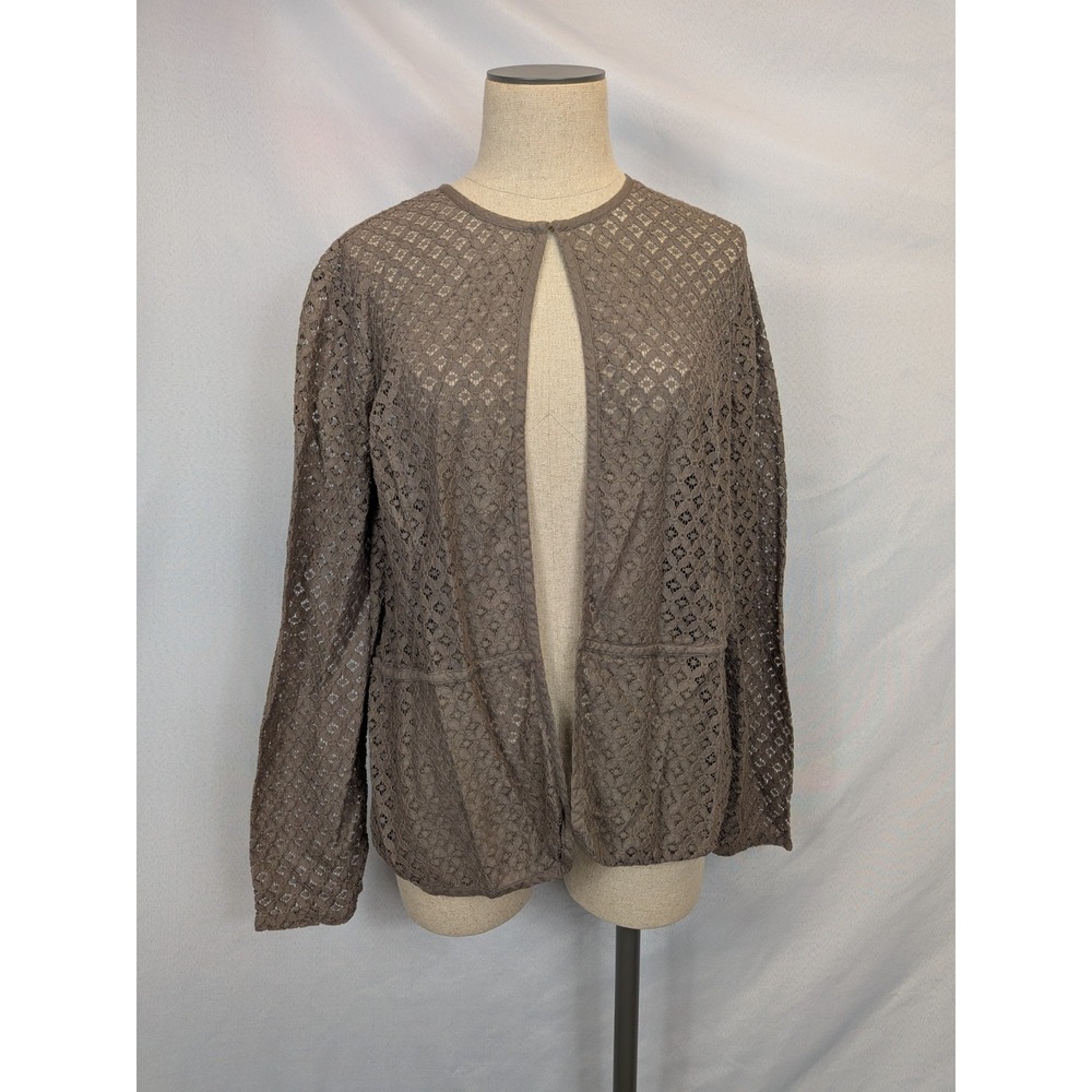 Easywear by Chico's Cardigan Womens Size 2 (Large) Brown Lace Open‎ Front Jacket